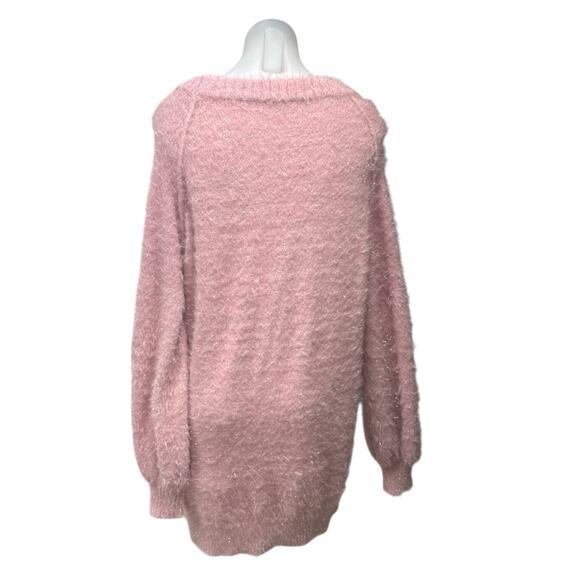 Easel Pink Metallic Knit Pullover Long Sleeve Boat Neck Mini Sweater Dress Sz S - Picture 2 of 4